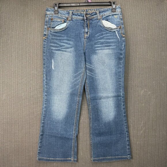 Justice Jeans Girls Size 18 1/2 Blue Bootcut Distressed Denim Jean Cotton Blend - Picture 1 of 11
